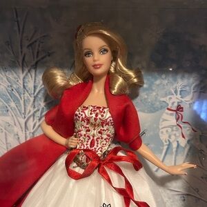 Mattel Holiday Barbie Doll in Red and White Ballroom Gown.